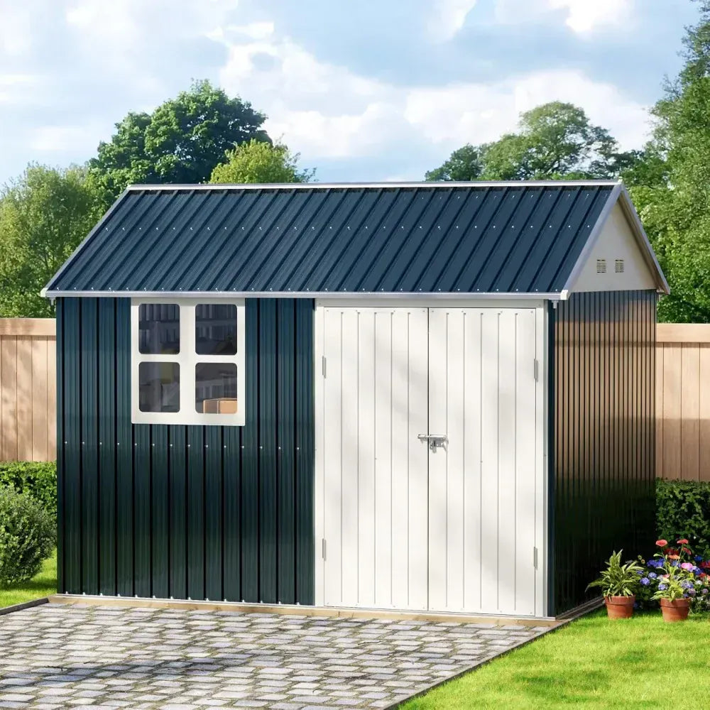 10X8FT Outdoor Steel Storage Shed with Lockable Doors 10X8FT Outdoor Steel Storage Shed with Lockable Doors