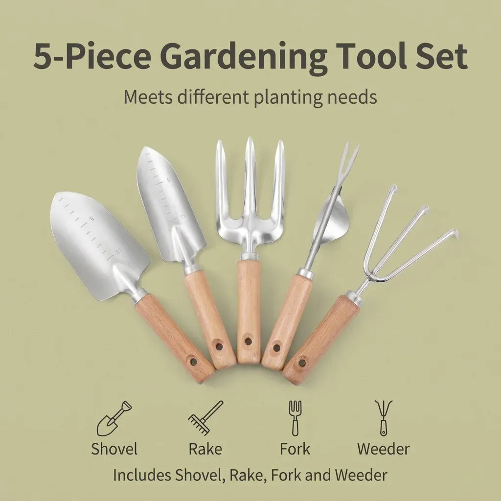 5-Piece Garden Tool Kit — Trowel, Weeder, Pruner & Gloves | Wahooly 5-Piece Garden Tool Kit — Trowel, Weeder, Cultivator, Pruner & Gloves for Complete Plant Care