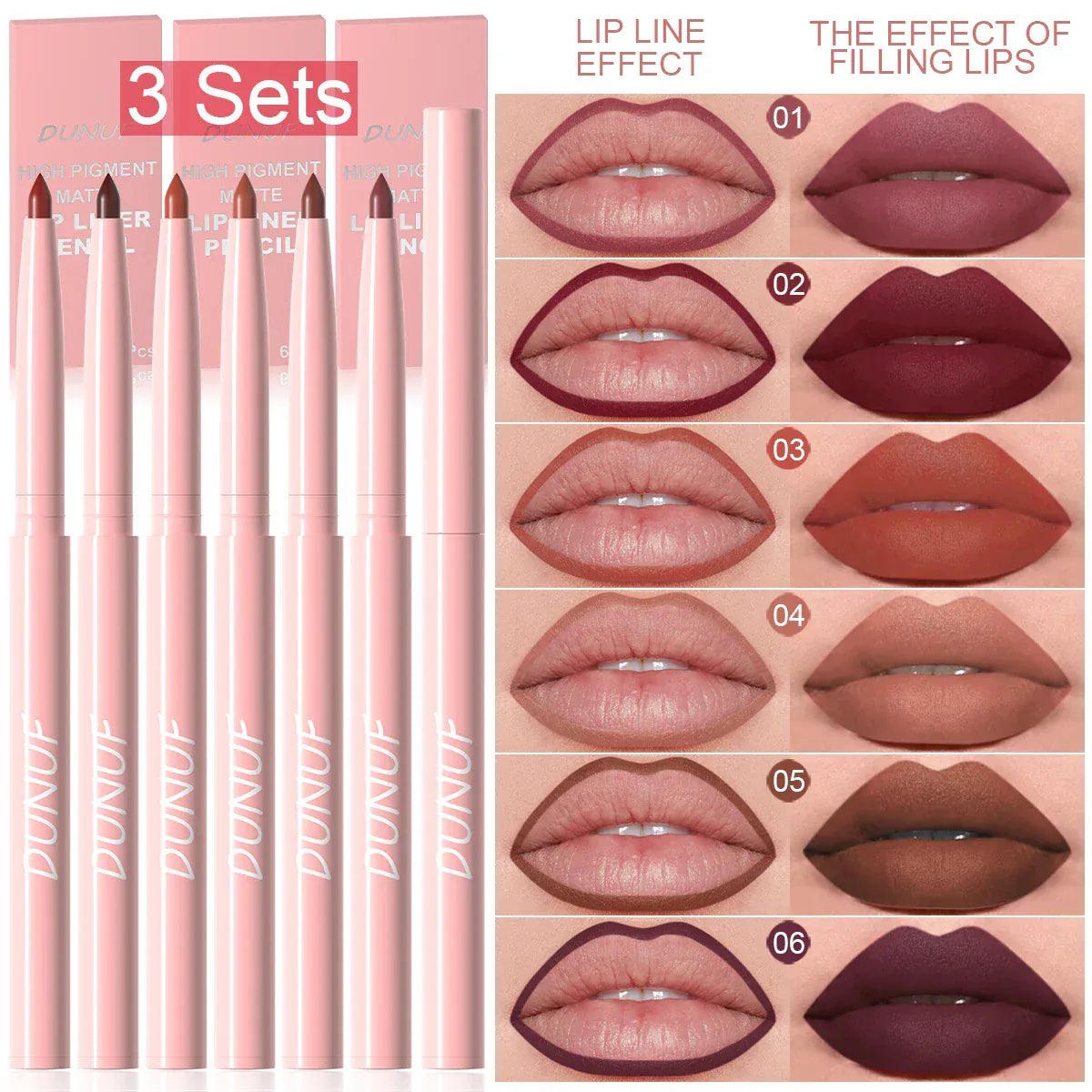 6pcs Lip Liner Pen Set Long-Lasting, Waterproof Sweatproof, Easy Coloring Non-fading Color Rendering Lip Gloss Set Beauty Makeup 6pcs Lip Liner Pen Set Long-Lasting, Waterproof Sweatproof, Easy Coloring Non-fading Color Rendering Lip Gloss Set Beauty Makeup