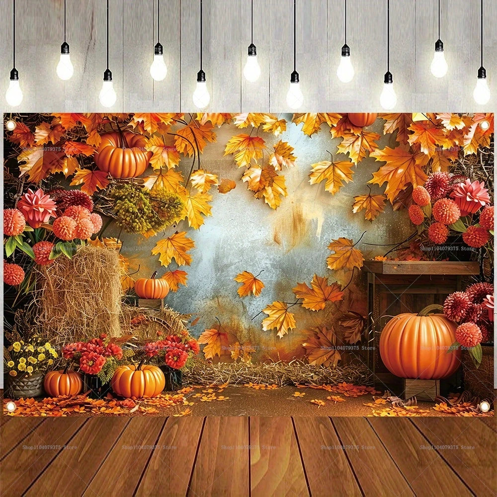 Happy Thanksgiving Scarecrow Pumpkin Room Photography Background