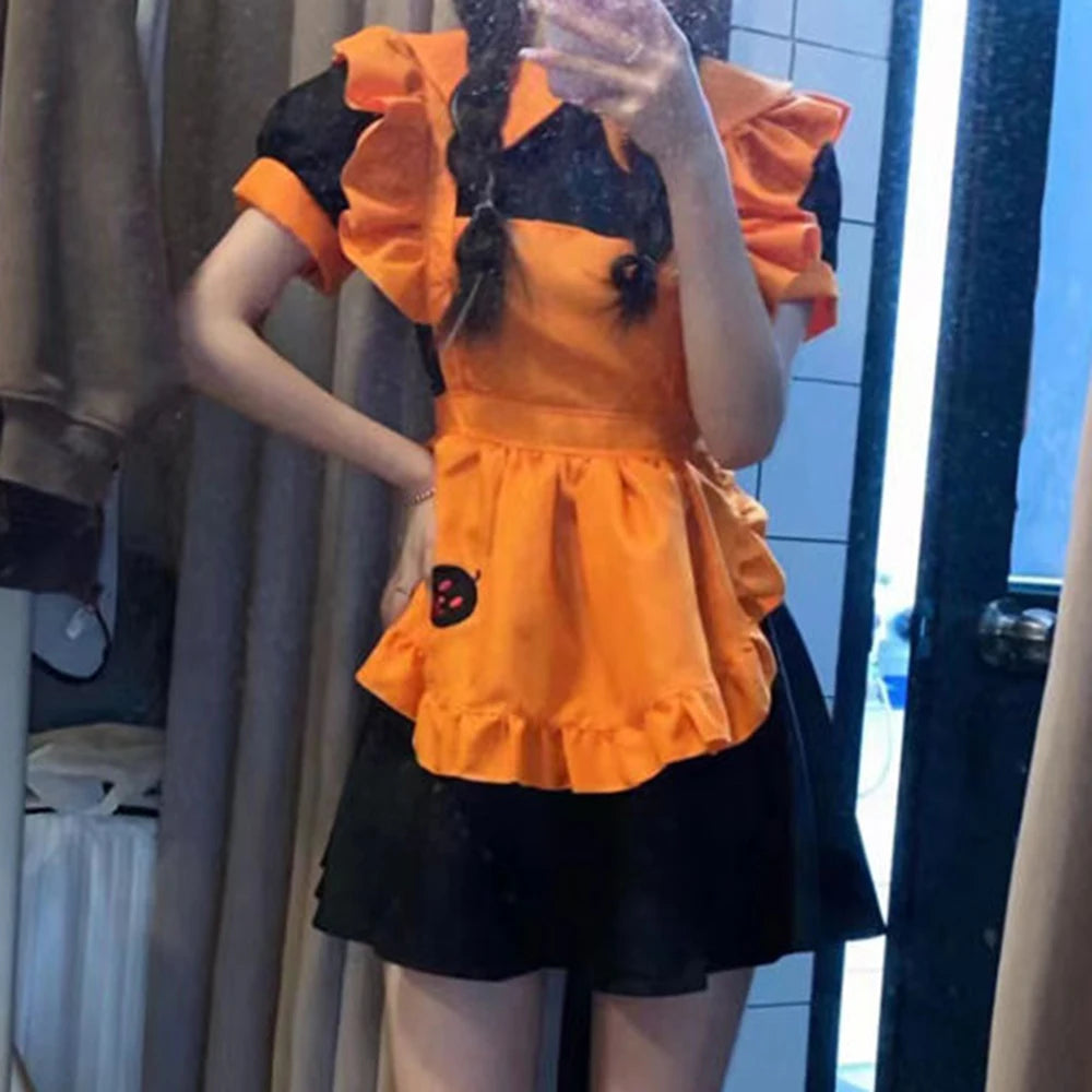 Halloween costume  cosplay  restaurant  anime costume embroidery pumpkin maid  vestido birthday dress for women