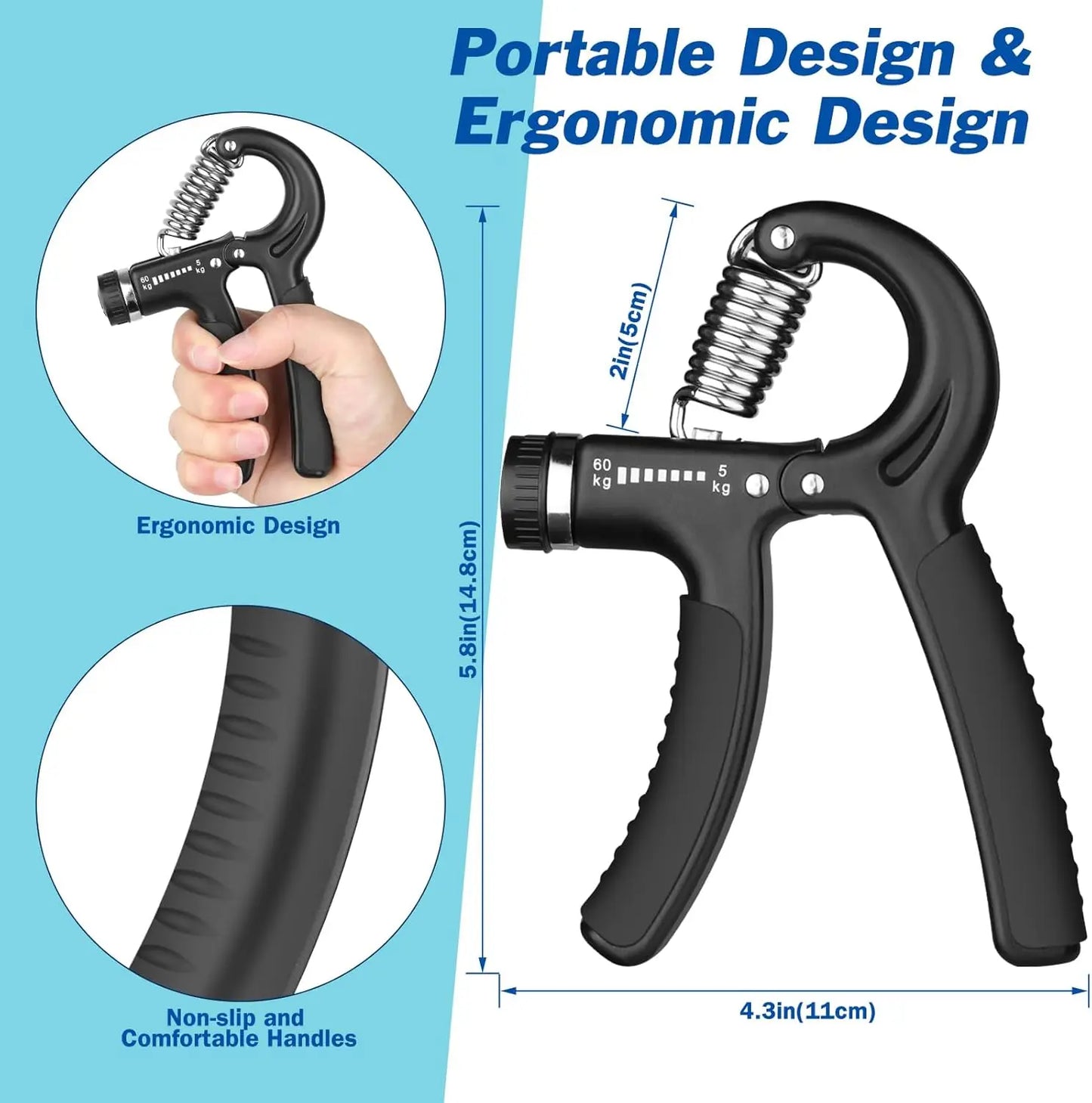 Grip Strength Trainer Hand Grip Exerciser Strengthener with Adjustable Resistance 11-132 Lbs (5-60kg) Forearm Strengthener