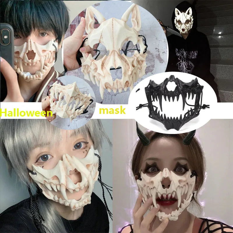 Halloween Skull Party Mask Anime Dragon God Skeleton Half Face Masks Bone Skull Animals Mask Cosplay Dance Prom Costume Props