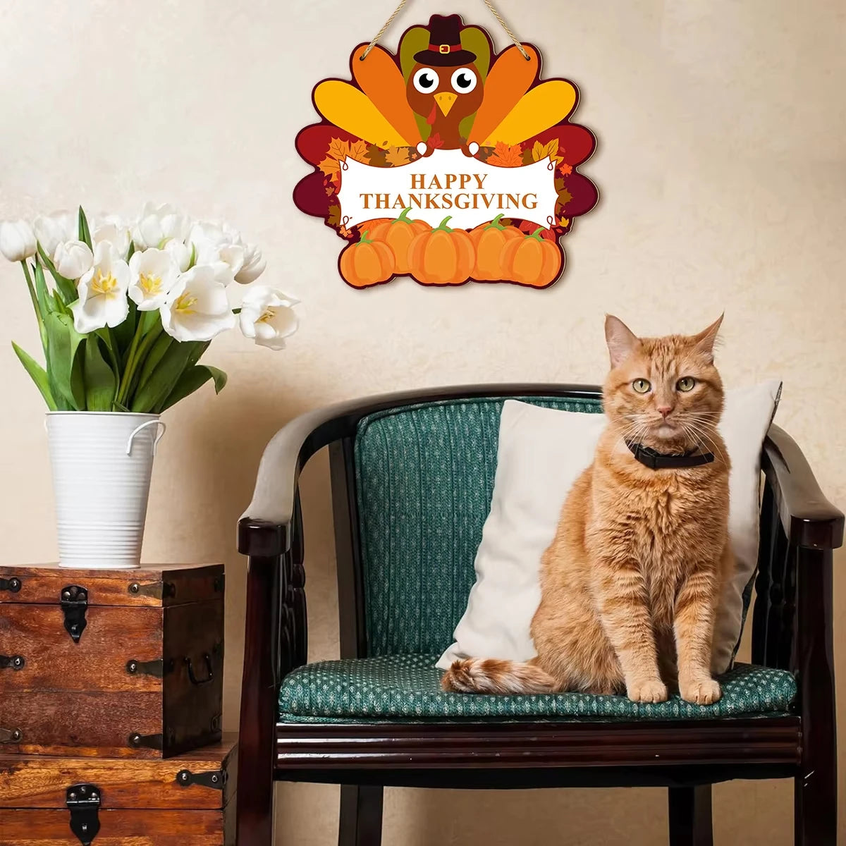 Thanksgiving themed wooden hanging sign decoration