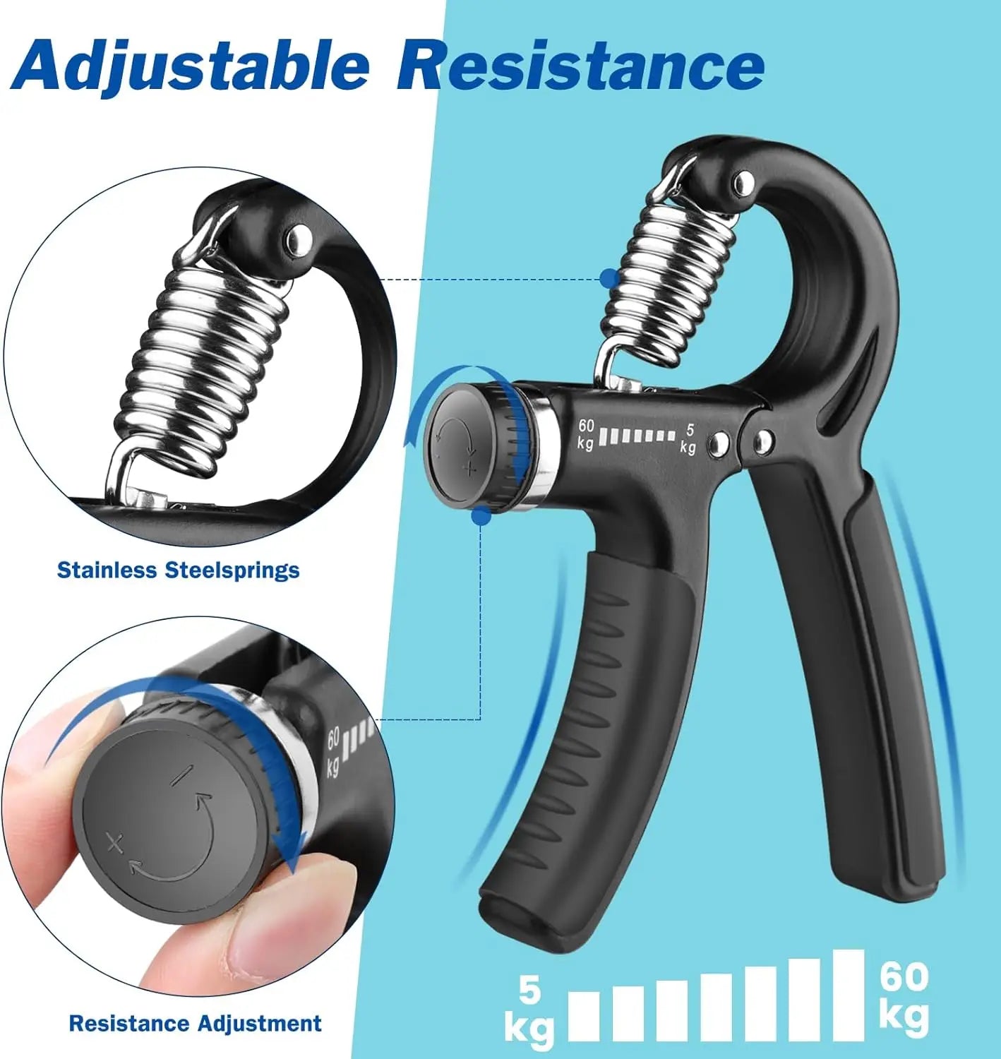 Grip Strength Trainer Hand Grip Exerciser Strengthener with Adjustable Resistance 11-132 Lbs (5-60kg) Forearm Strengthener