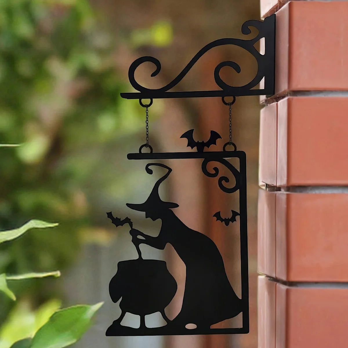 Halloween Metal Sign Witch Shape Iron Witch Boiler Silhouette Wall Mural Spooky Mysterious Witch Hanging Signage Horror