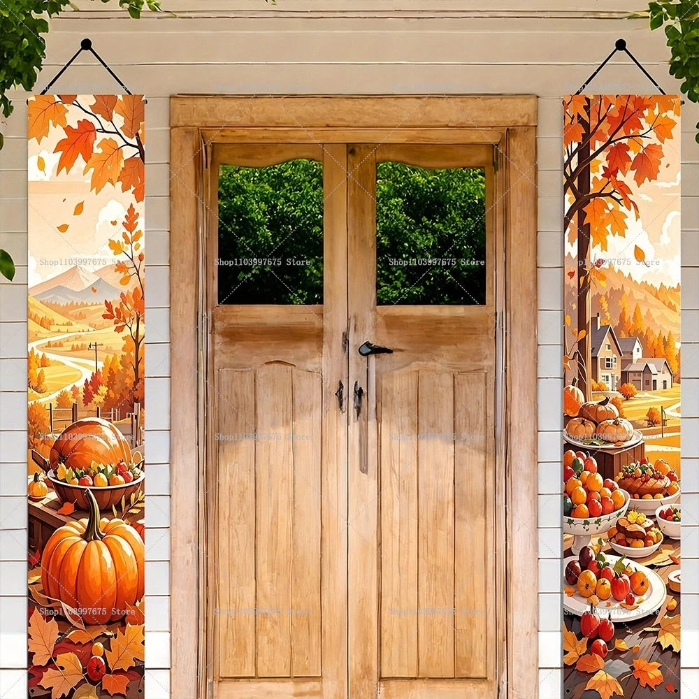 Thanksgiving Autumn Pumpkins Maple Leaf Banners