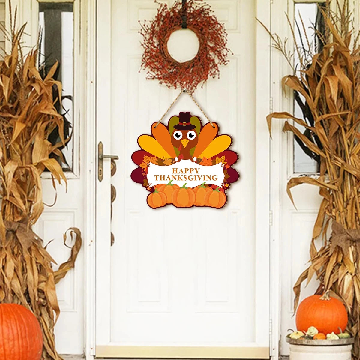Thanksgiving themed wooden hanging sign decoration