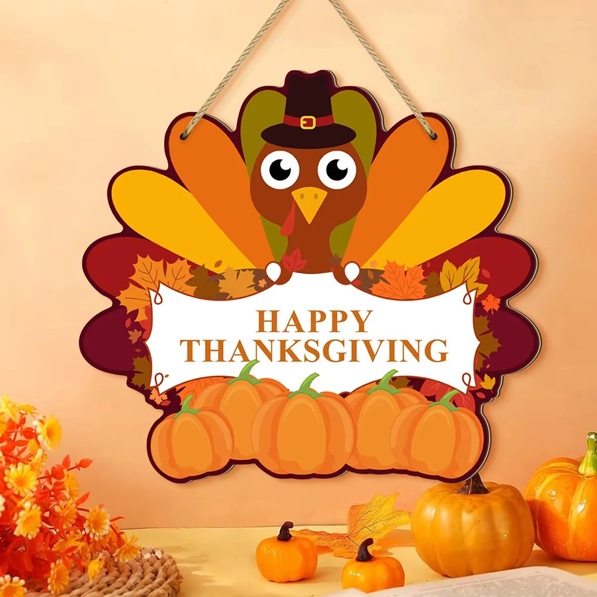 Thanksgiving themed wooden hanging sign decoration