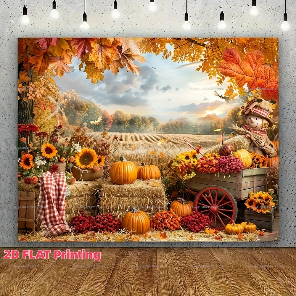 Happy Thanksgiving Scarecrow Pumpkin Room Photography Background