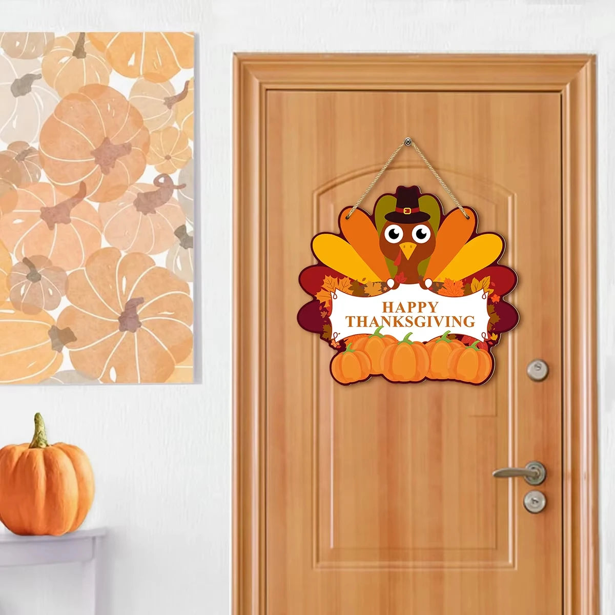 Thanksgiving themed wooden hanging sign decoration