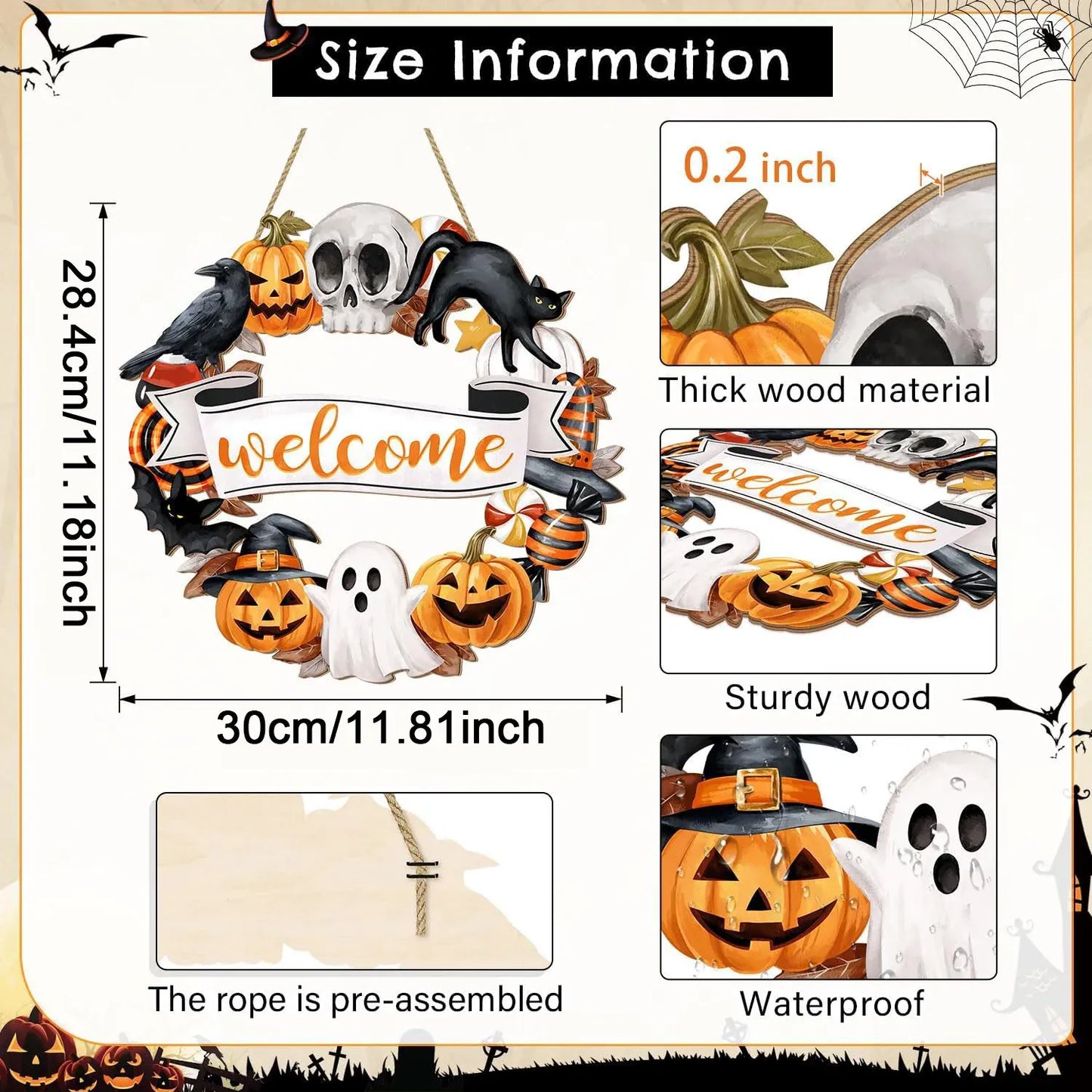 Halloween Black Cat Wooden Sign – Spooky 2D Decorative Plaque for Home & Porch
