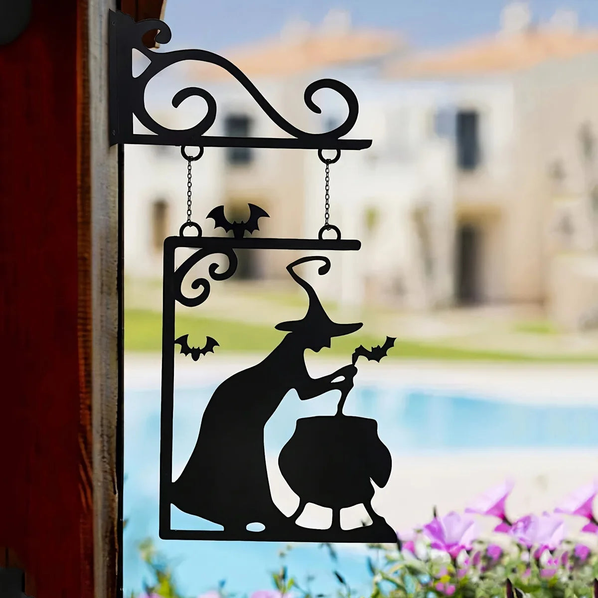 Halloween Metal Sign Witch Shape Iron Witch Boiler Silhouette Wall Mural Spooky Mysterious Witch Hanging Signage Horror
