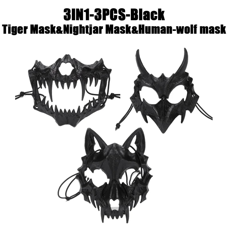 Halloween Skull Party Mask Anime Dragon God Skeleton Half Face Masks Bone Skull Animals Mask Cosplay Dance Prom Costume Props