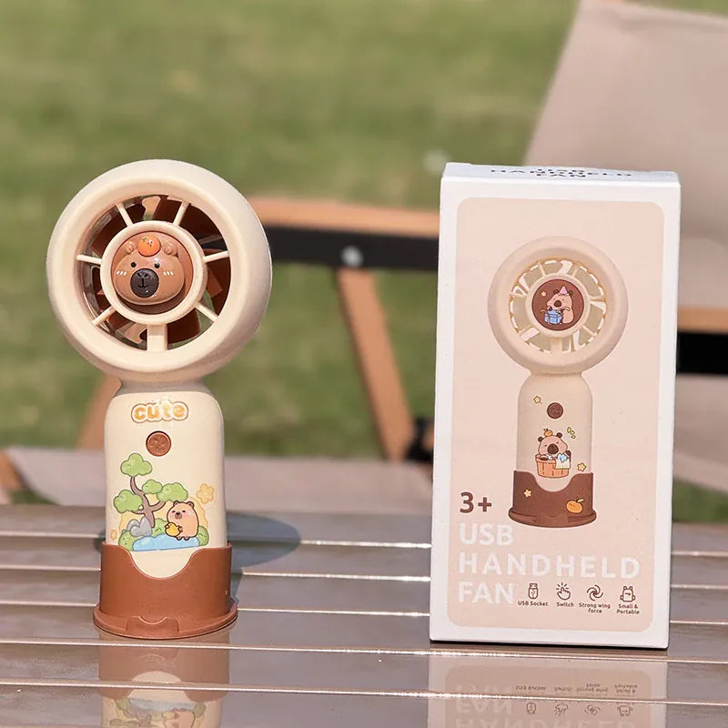 Capybara Mini Handheld Fan USB Rechargeable 3-Speed | Wahooly Capybara Mini Handheld Fan — USB Rechargeable, 3-Speed, Pocket-Sized Portable Cooler