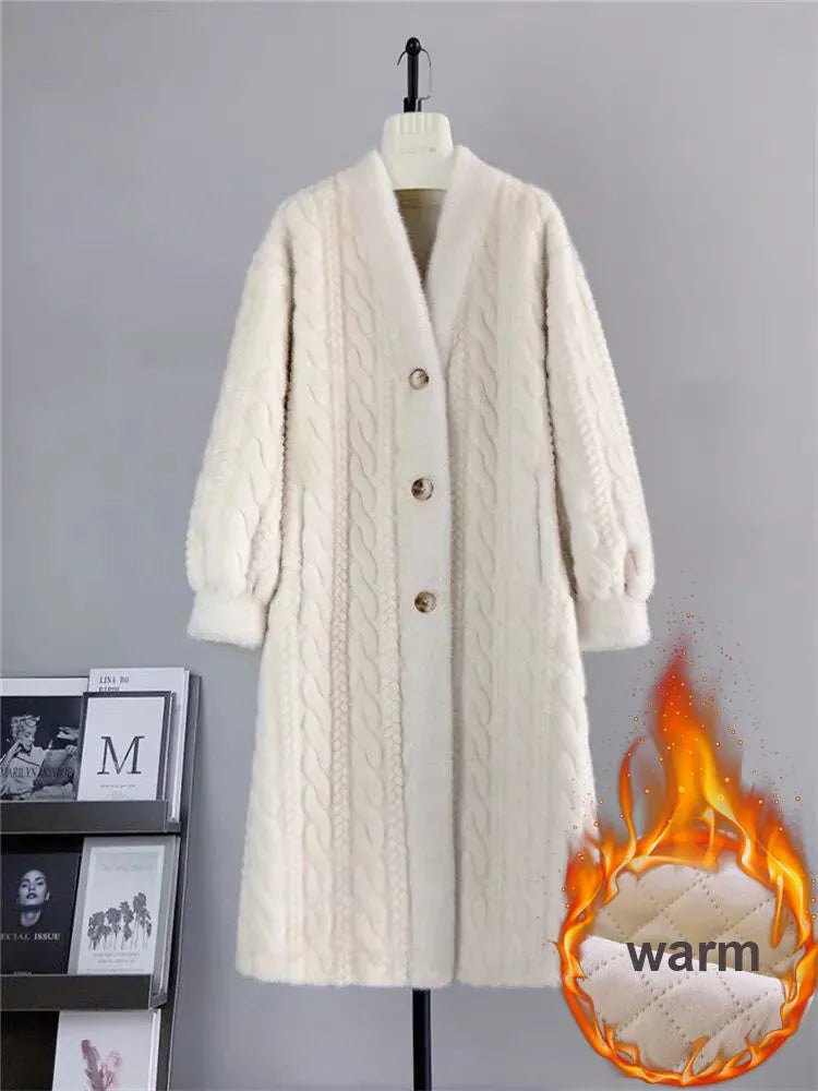 Elegant Faux Mink Fur Long Coats Winter Warm Thicken Cotton Padded Lined Jackets Women Single Breasted Loose Abrigos Tops Elegant Faux Mink Fur Long Coats Winter Warm Thicken Cotton Padded Lined Jackets Women Single Breasted Loose Abrigos Tops