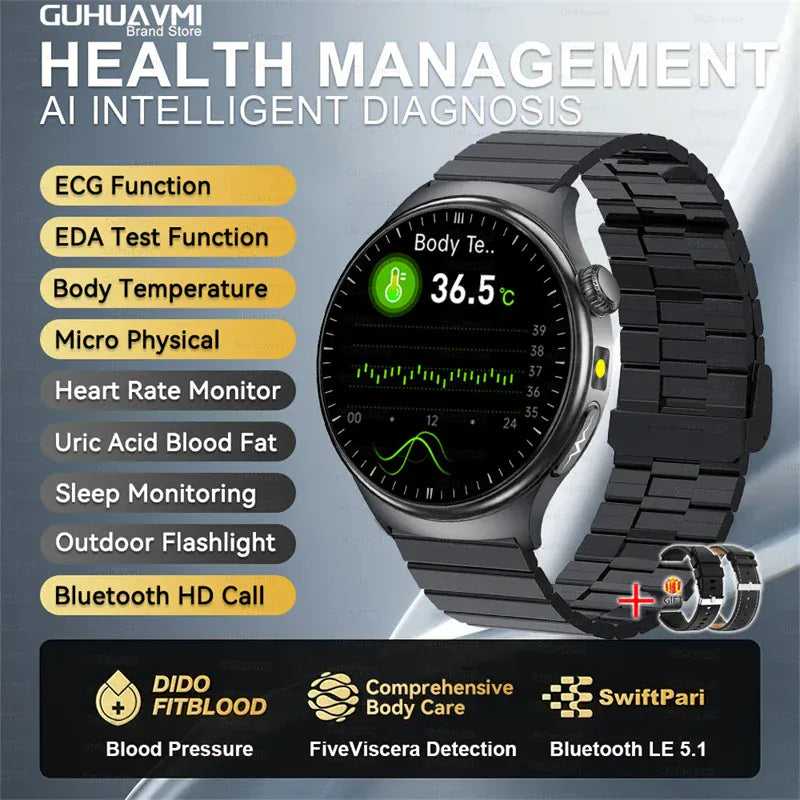 GUHUAVMI ECG Smart Watch – Blood Lipids, Uric Acid & Body Analysis | Wahooly GUHUAVMI ECG Health Smart Watch – Blood Lipids, Uric Acid & Body Analysis