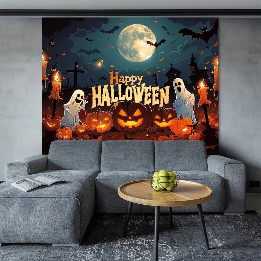Halloween Banner – Full Moon Witch Pumpkin Bat Outdoor Decoration | 9 Sizes Halloween Banner – Full Moon Witch, Pumpkin & Bat Design | No Power Required | 9 Sizes