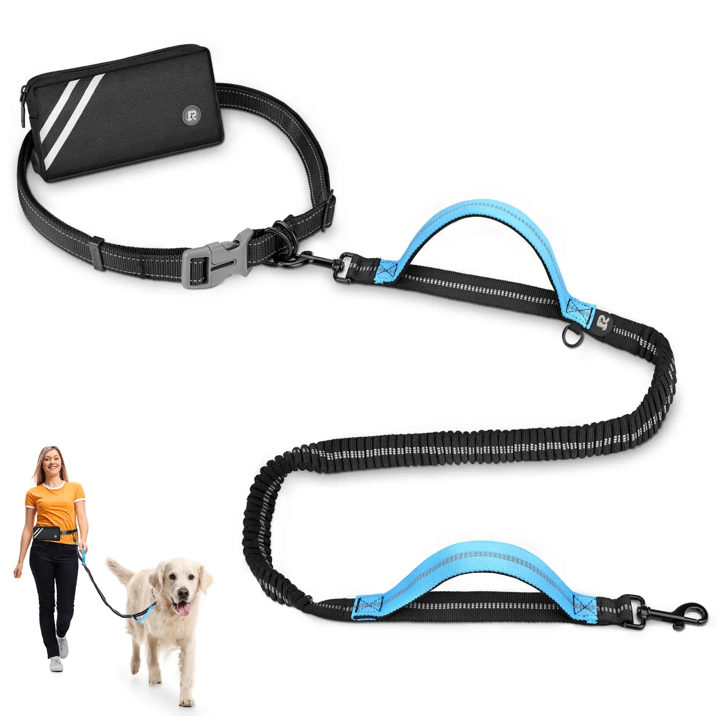 Hands-Free Bungee Dog Leash with Zipper Pouch & Dual Handles | Wahooly Hands-Free Bungee Dog Leash with Zipper Pouch & Dual Padded Handles – Walk, Jog & Run