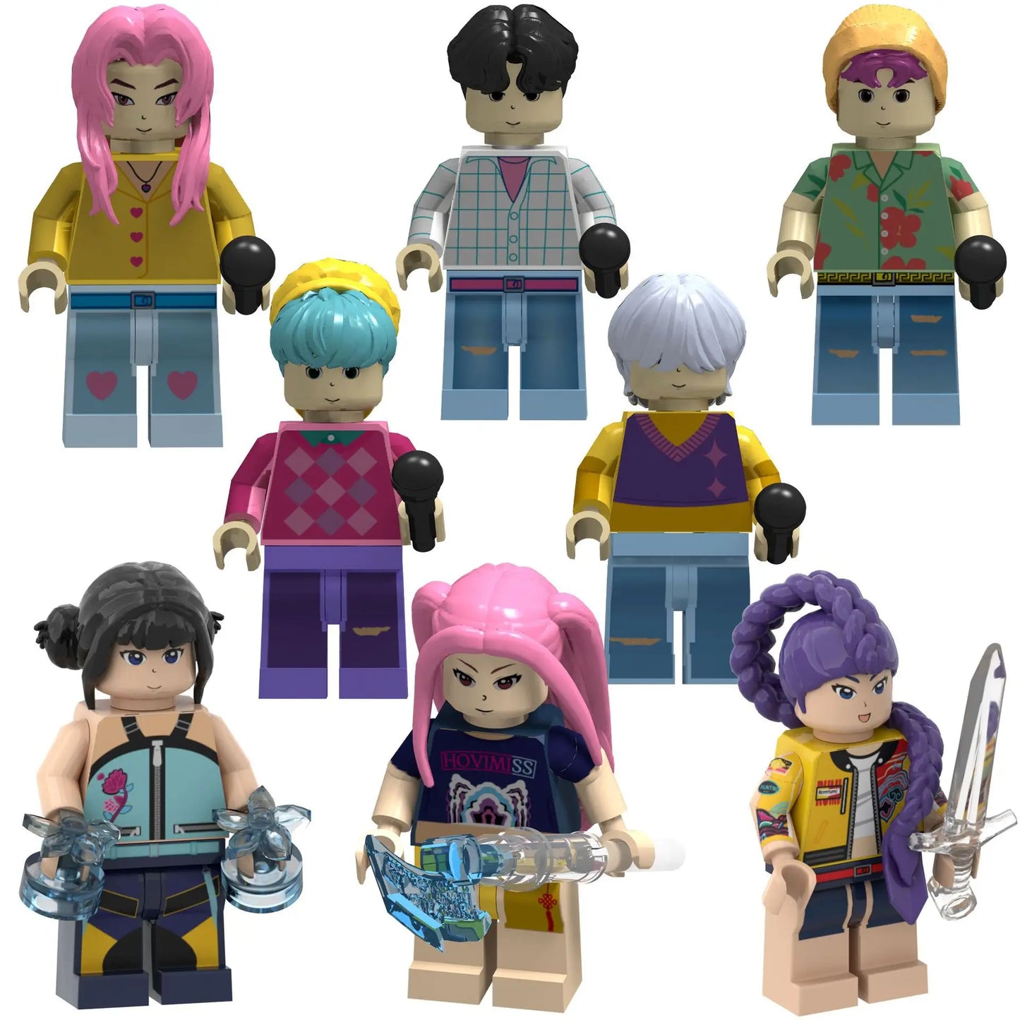 KPop Demon Hunters, a group of demon hunters, build blocks with Lumi and assemble toy building blocks with dolls KPop Demon Hunters, a group of demon hunters, build blocks with Lumi and assemble toy building blocks with dolls