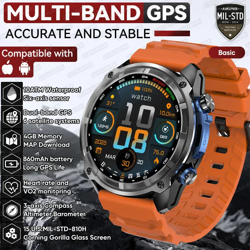 T-Rex Pro Dual-Band GPS Military Smartwatch – Offline Maps & 30-Day Battery | Wahooly T-Rex Pro Dual-Band GPS Military Smartwatch – Offline Maps, 10ATM & 30-Day Battery