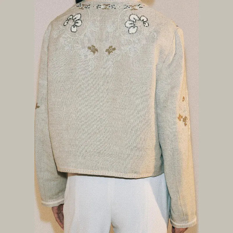 Women's Floral Embroidered Jacket | Shop Wahooly Women's Floral Embroidered Cropped Jacket | Stand Collar