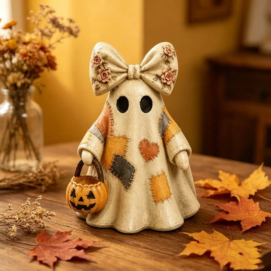 1 Piece of Vintage Patchwork Witch Hat Ghost Resin Ornament, with Pumpkin Lantern Basket, Floral Bow Statue, Rustic Autumn Gothic Style Halloween Home Decoration, Suitable for Fireplace Mantel, Shelves, Desks, Bookshelves, Di 1 Piece of Vintage Patchwork Witch Hat Ghost Resin Ornament, with Pumpkin Lantern Basket, Floral Bow Statue, Rustic Autumn Gothic Style Halloween Home Decoration, Suitable for Fireplace Mantel, Shelves, Desks, Bookshelves, Di