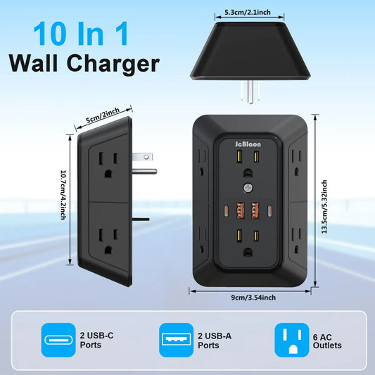 10-in-1 Power Strip US Plug with AC Outlets USB Type C Ports 10-in-1 Power Strip US Plug with AC Outlets USB Type C Ports