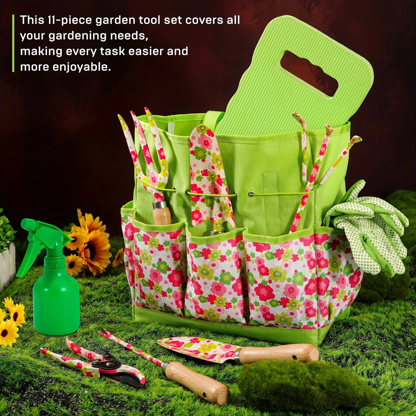 10-Piece Garden Tool Set with Floral Bag — Gift for Women | Wahooly 10-Piece Heavy-Duty Garden Tool Set with Floral Organizer Bag — The Perfect Gift for Women Who Love to Grow