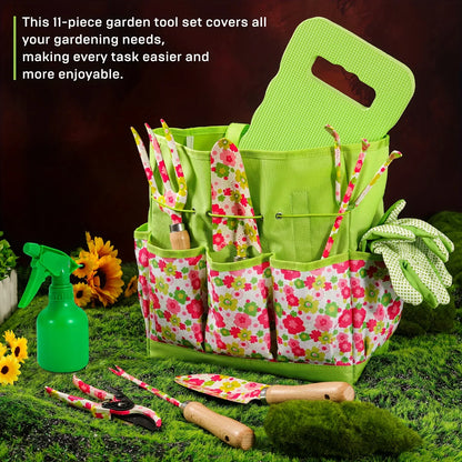 10-Piece Garden Tool Set with Floral Bag — Gift for Women | Wahooly 10-Piece Heavy-Duty Garden Tool Set with Floral Organizer Bag — The Perfect Gift for Women Who Love to Grow