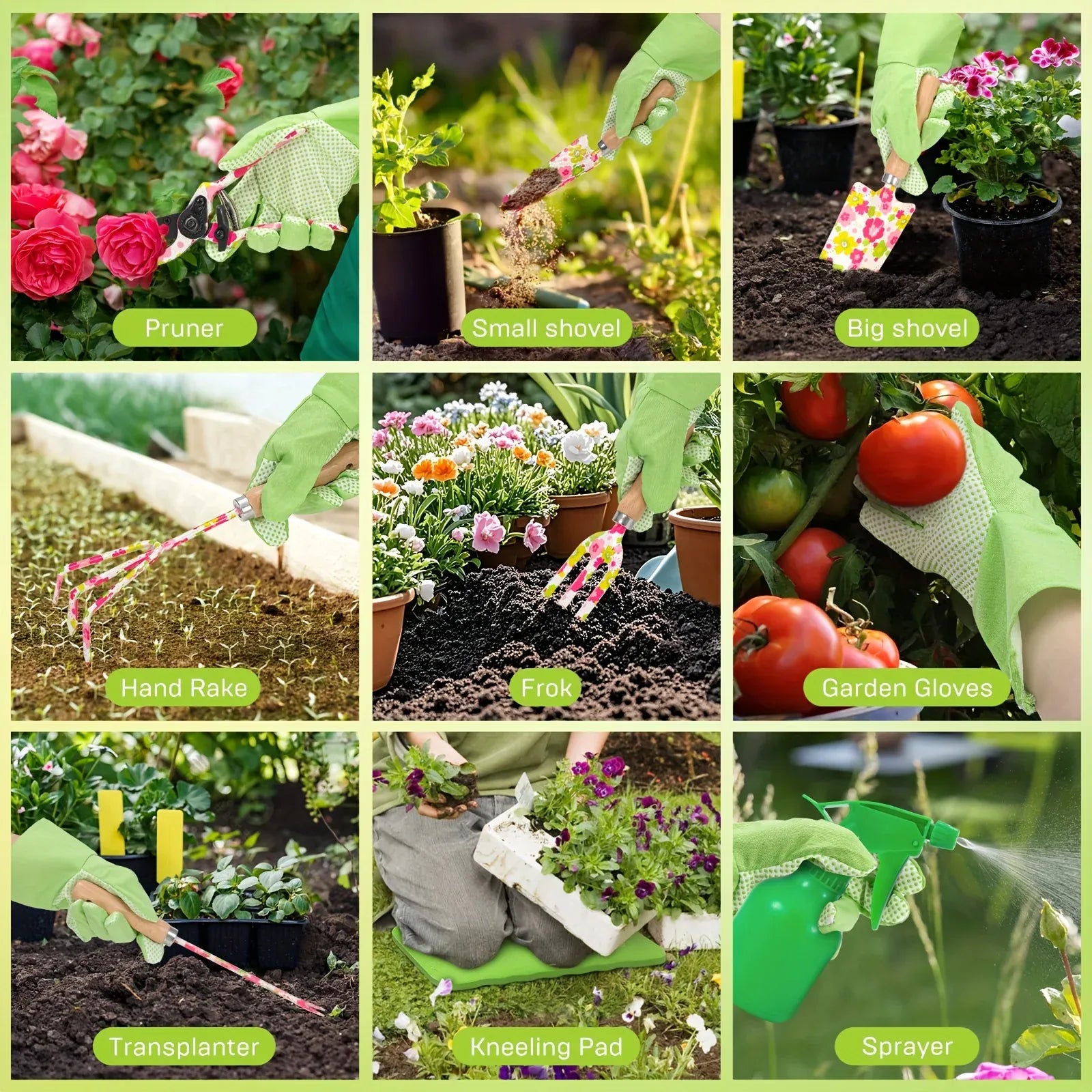 10-Piece Garden Tool Set with Floral Bag — Gift for Women | Wahooly 10-Piece Heavy-Duty Garden Tool Set with Floral Organizer Bag — The Perfect Gift for Women Who Love to Grow