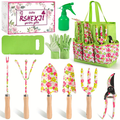 10-Piece Garden Tool Set with Floral Bag — Gift for Women | Wahooly 10-Piece Heavy-Duty Garden Tool Set with Floral Organizer Bag — The Perfect Gift for Women Who Love to Grow