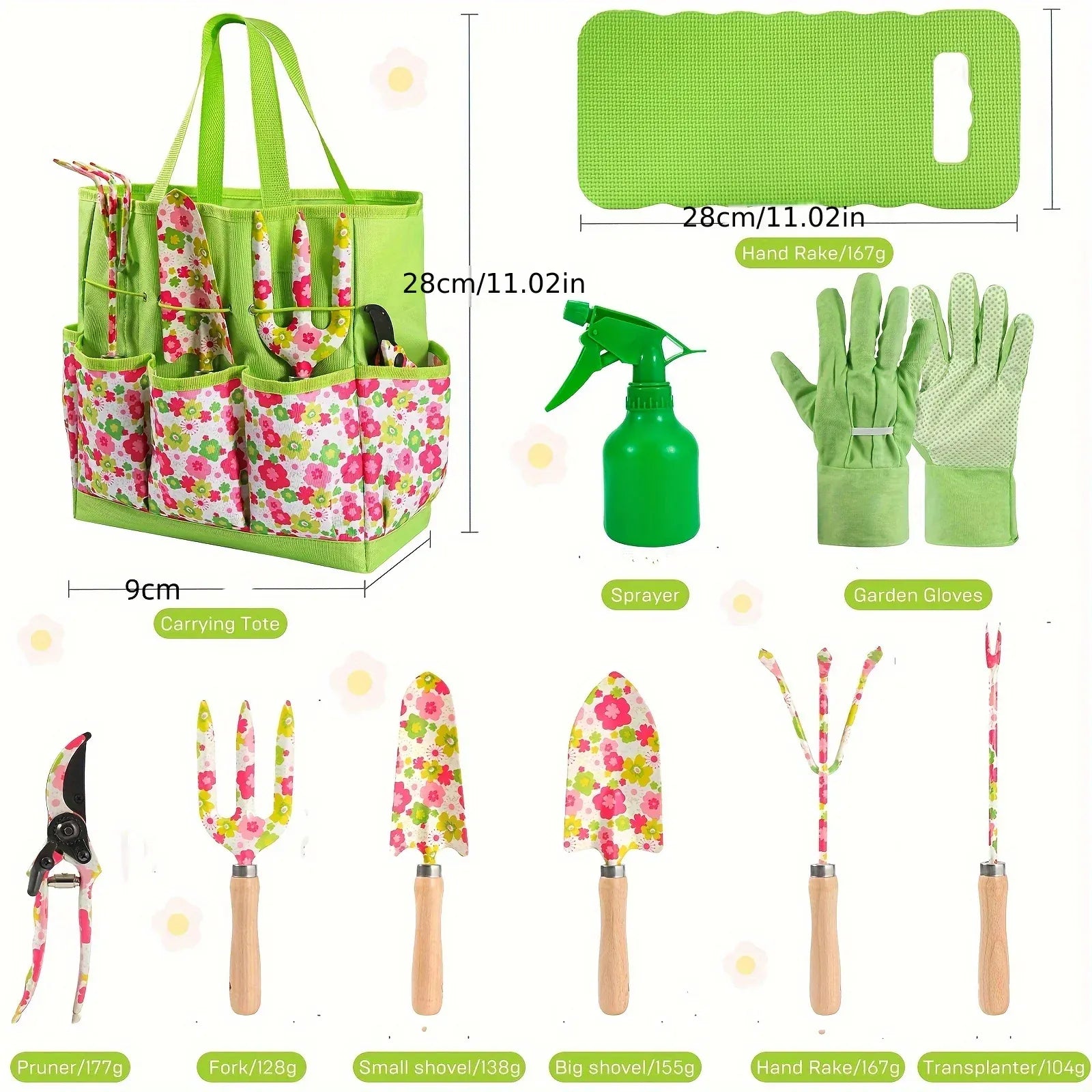 10-Piece Garden Tool Set with Floral Bag — Gift for Women | Wahooly 10-Piece Heavy-Duty Garden Tool Set with Floral Organizer Bag — The Perfect Gift for Women Who Love to Grow