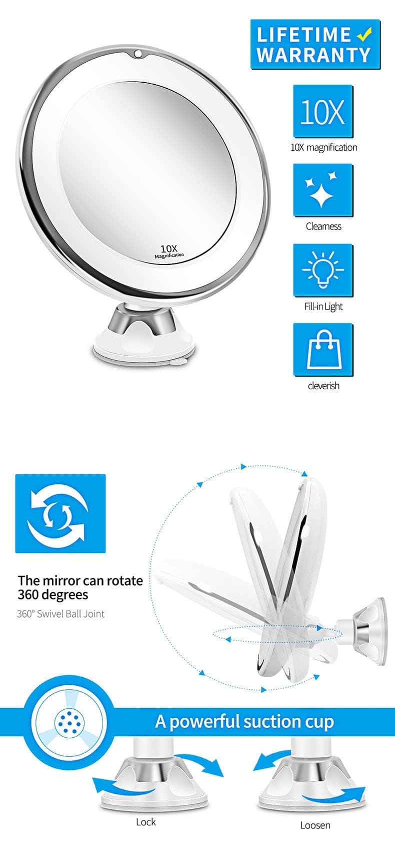 10x Magnifying Vanity Mirror with Lights Touch Screen LED Lighting 10x Magnifying Vanity Mirror with Lights Touch Screen LED Lighting