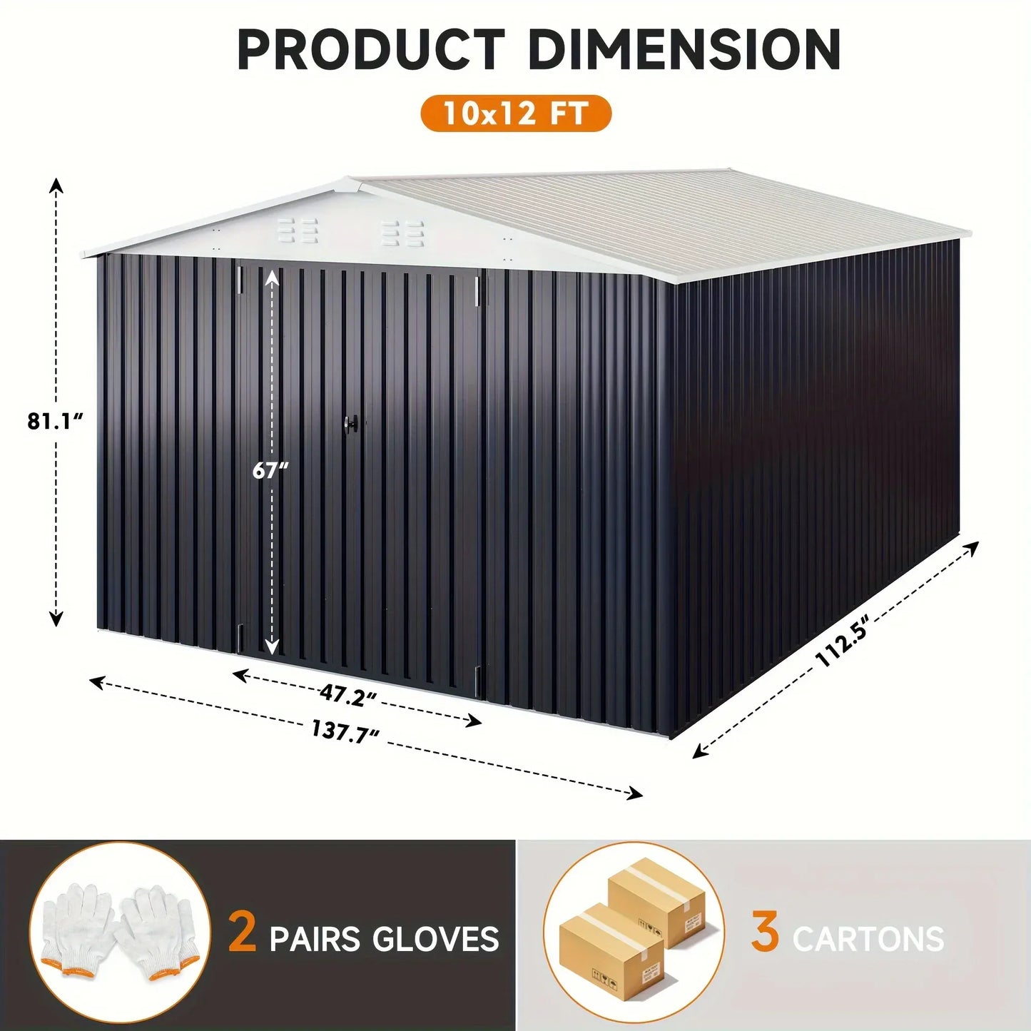 10x12/12x14FT Galvanized Steel Storage Shed 10x12/12x14FT Galvanized Steel Storage Shed