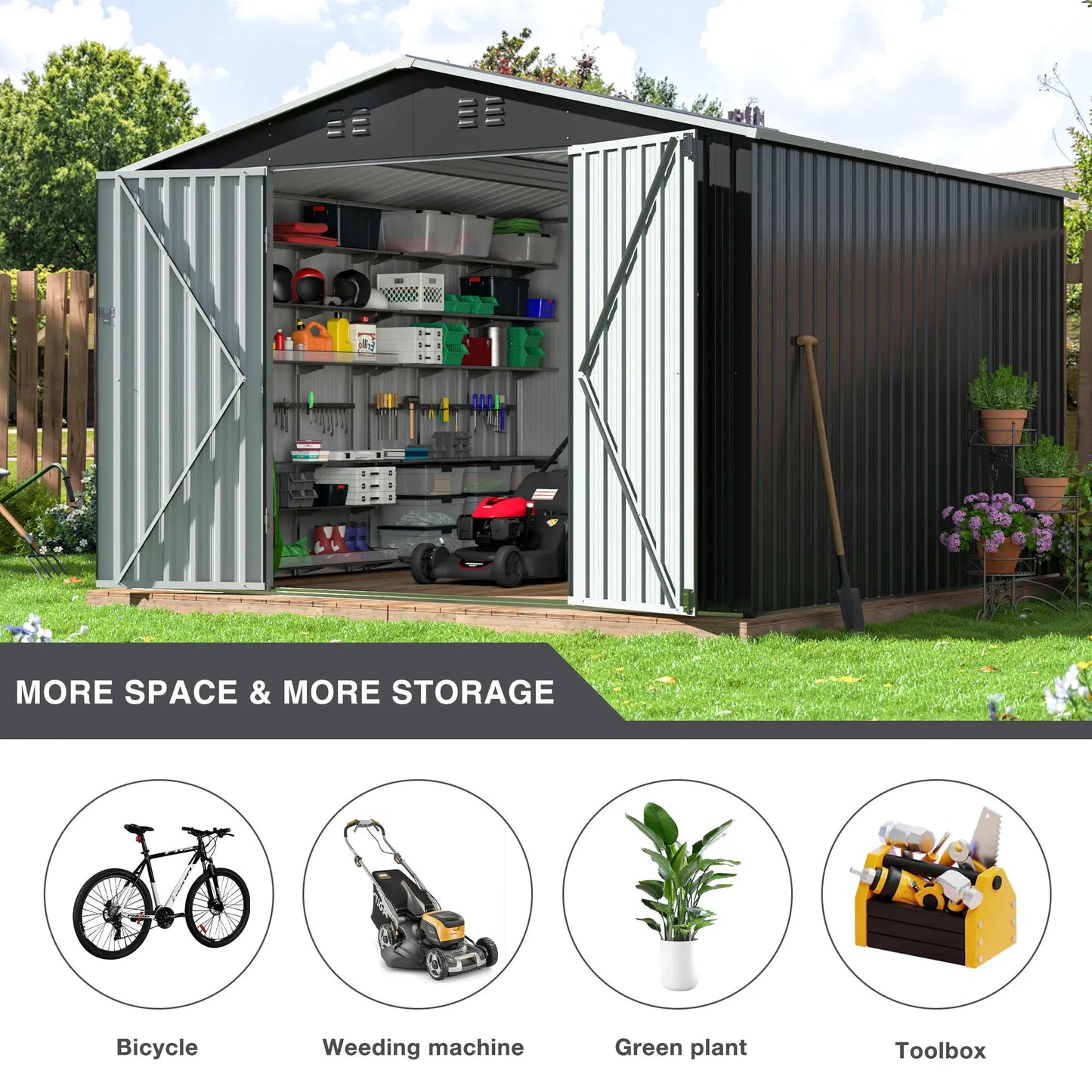 10x12/12x14FT Galvanized Steel Storage Shed 10x12/12x14FT Galvanized Steel Storage Shed