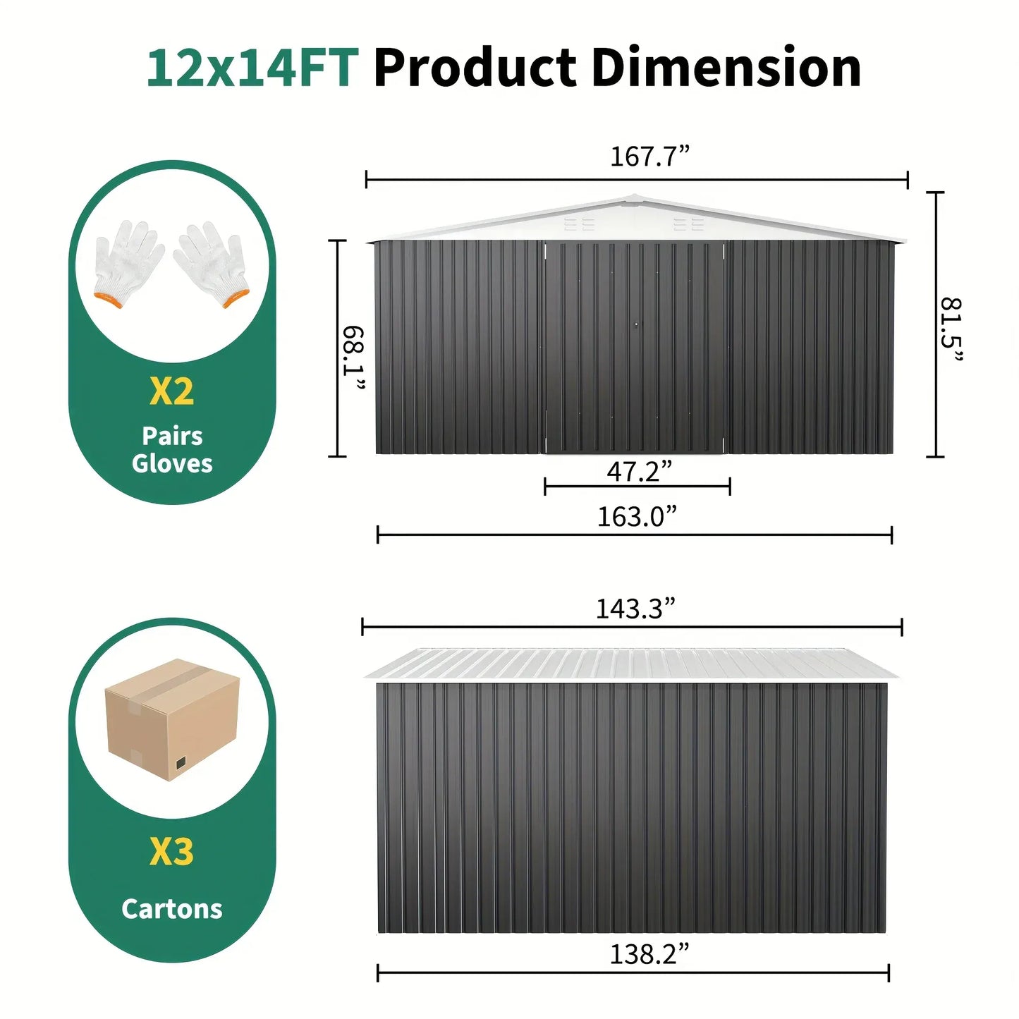 10x12/12x14FT Galvanized Steel Storage Shed 10x12/12x14FT Galvanized Steel Storage Shed