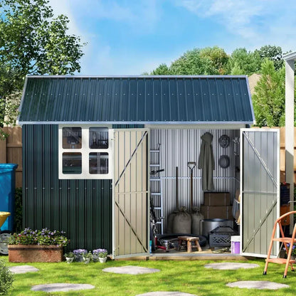 10X8FT Outdoor Steel Storage Shed with Lockable Doors 10X8FT Outdoor Steel Storage Shed with Lockable Doors