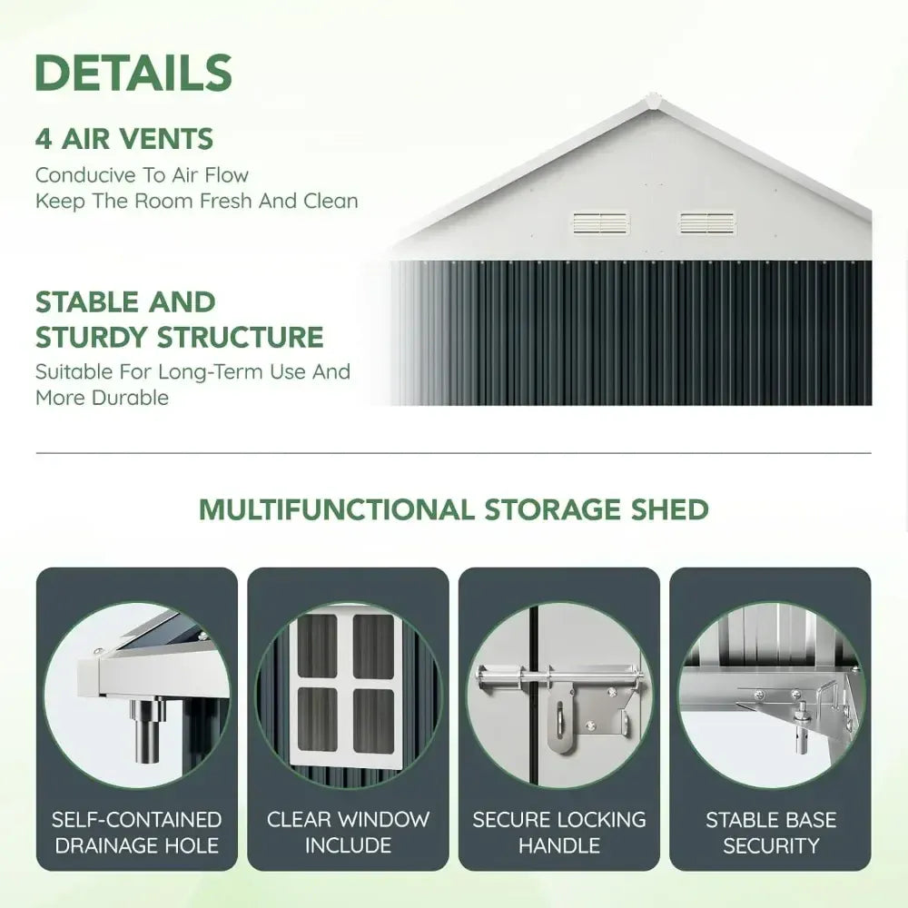 10X8FT Outdoor Steel Storage Shed with Lockable Doors 10X8FT Outdoor Steel Storage Shed with Lockable Doors