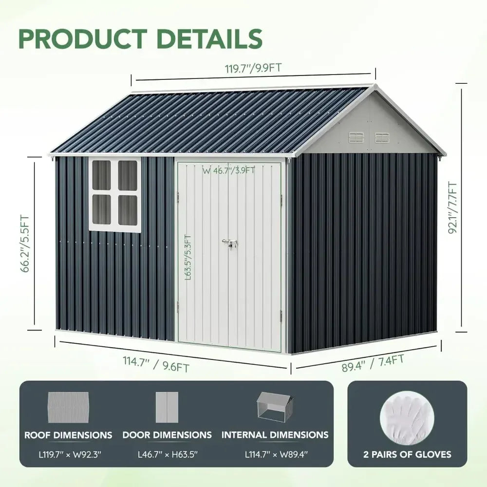 10X8FT Outdoor Steel Storage Shed with Lockable Doors 10X8FT Outdoor Steel Storage Shed with Lockable Doors