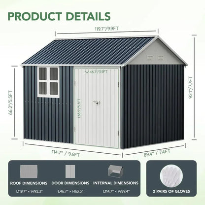 10X8FT Outdoor Steel Storage Shed with Lockable Doors 10X8FT Outdoor Steel Storage Shed with Lockable Doors