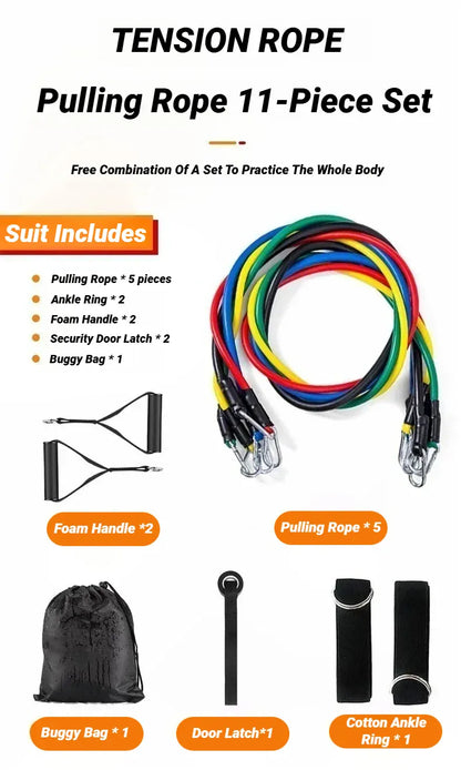 11-Piece Resistance Band Set – TPE Pull Rope, Ankle Strap & Chest Expander | Wahooly 11-Piece Resistance Band Set – TPE Pull Rope, Ankle Strap & Chest Expander Kit