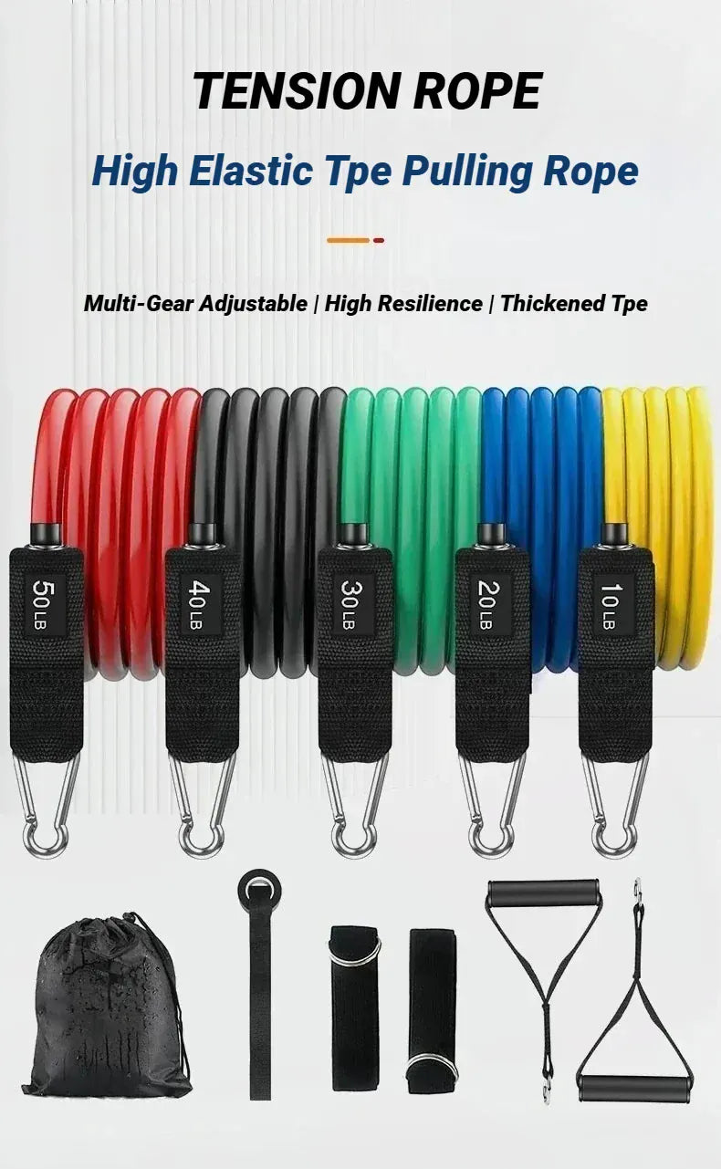 11-Piece Resistance Band Set – TPE Pull Rope, Ankle Strap & Chest Expander | Wahooly 11-Piece Resistance Band Set – TPE Pull Rope, Ankle Strap & Chest Expander Kit