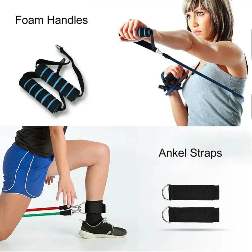 11-Piece Resistance Tube Band Set – Door Anchor, Ankle Straps & 125LB | Wahooly 11-Piece Resistance Tube Band Set – Door Anchor, Ankle Straps & Carry Bag Included