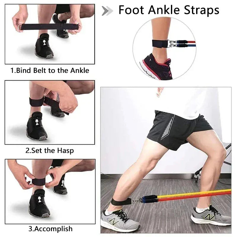 11-Piece Resistance Tube Band Set – Door Anchor, Ankle Straps & 125LB | Wahooly 11-Piece Resistance Tube Band Set – Door Anchor, Ankle Straps & Carry Bag Included