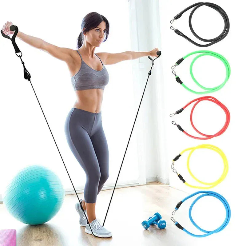 11-Piece Resistance Tube Band Set – Door Anchor, Ankle Straps & 125LB | Wahooly 11-Piece Resistance Tube Band Set – Door Anchor, Ankle Straps & Carry Bag Included