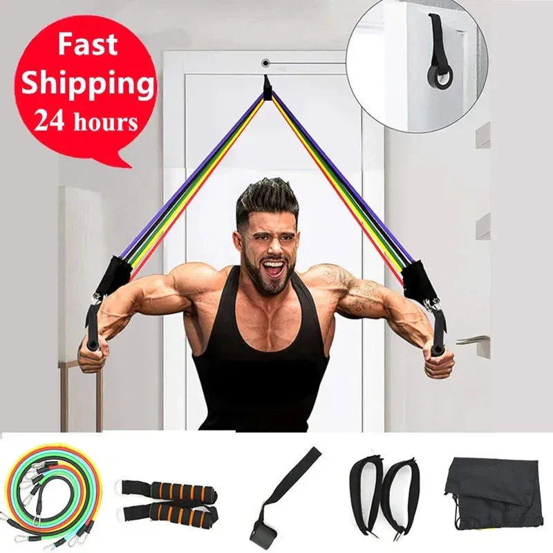 11-Piece Resistance Tube Band Set – Door Anchor, Ankle Straps & 125LB | Wahooly 11-Piece Resistance Tube Band Set – Door Anchor, Ankle Straps & Carry Bag Included