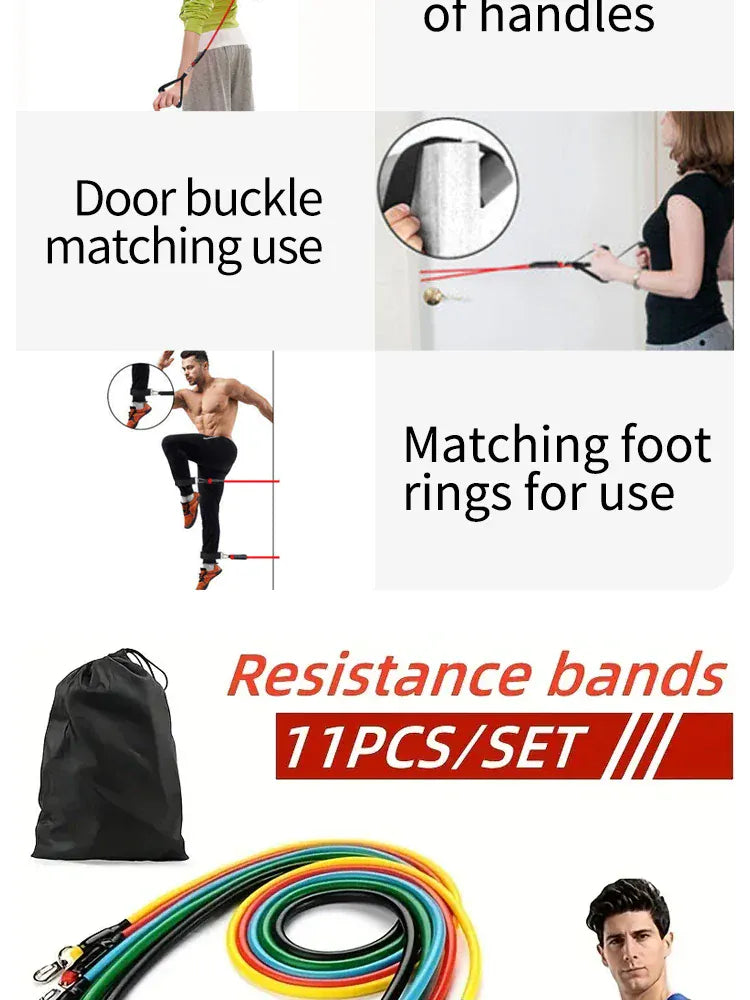 11pcs TPE Resistance Band Set Fitness Band Pull Rope Elastic Training Band With Door Anchor Handles Carry Bag Legs Ankle Straps 11pcs TPE Resistance Band Set Fitness Band Pull Rope Elastic Training Band With Door Anchor Handles Carry Bag Legs Ankle Straps