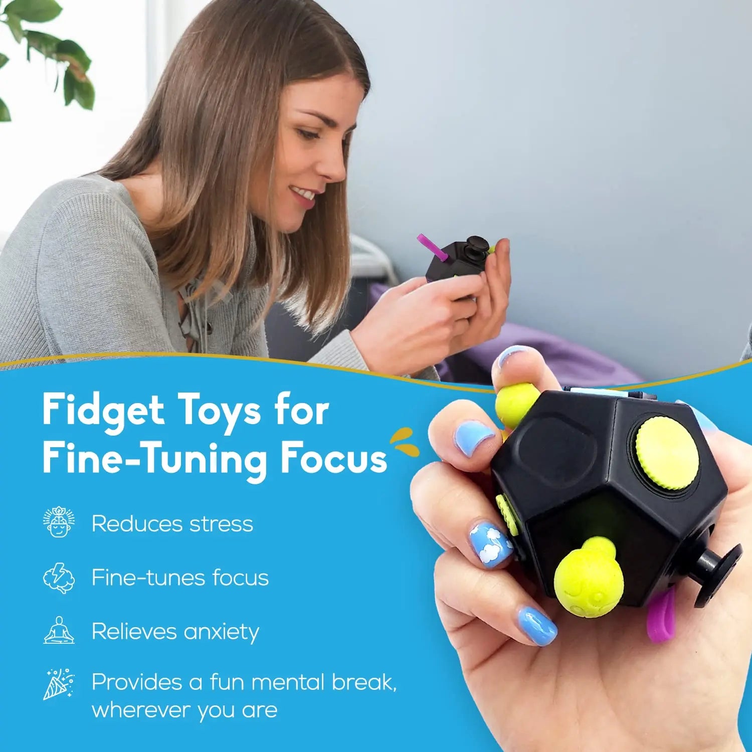 12-Sided Fidget Cube - Ultimate Stress Relief for Anxiety & ADHD 12-Sided Fidget Cube - Ultimate Stress Relief Toy for Anxiety, ADHD & Focus