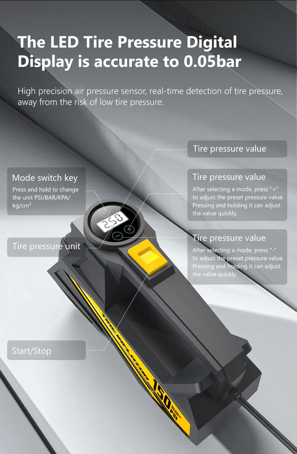 12V 150PSI Tire Inflator – 22-Cylinder Motor, Auto Shut-Off & LED Display | Wahooly 12V 150PSI Tire Inflator with 22-Cylinder Motor – Inflates R16 Tire in 6 Min, LED Display & Auto Shut-Off